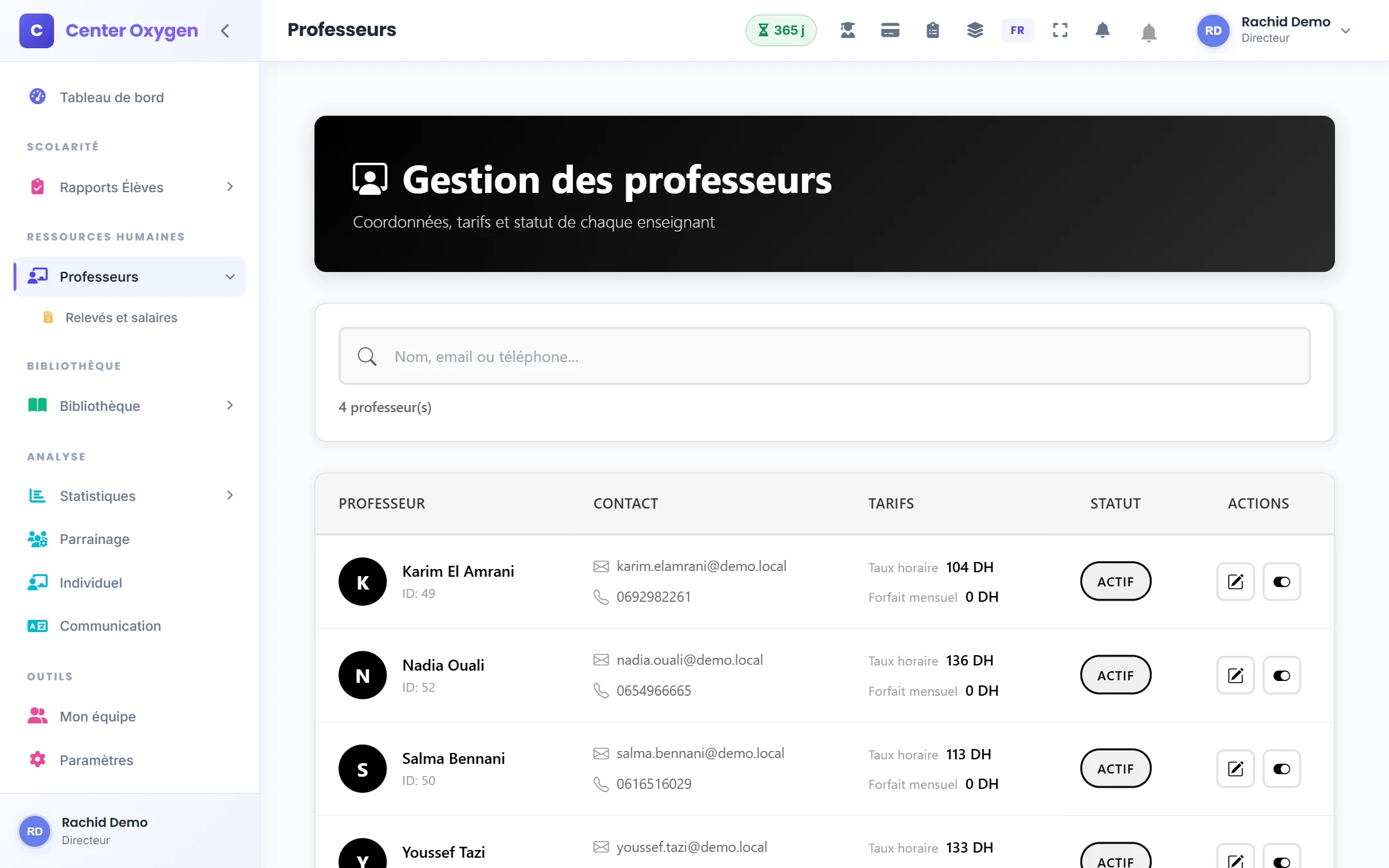 Gestion des enseignants
