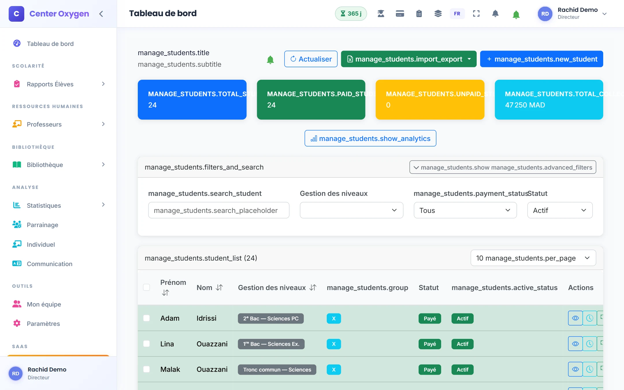Gestion des élèves
