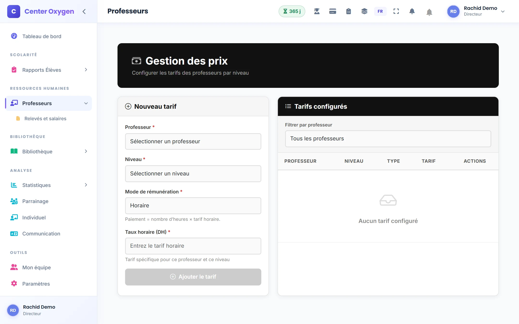 Tarifs enseignants